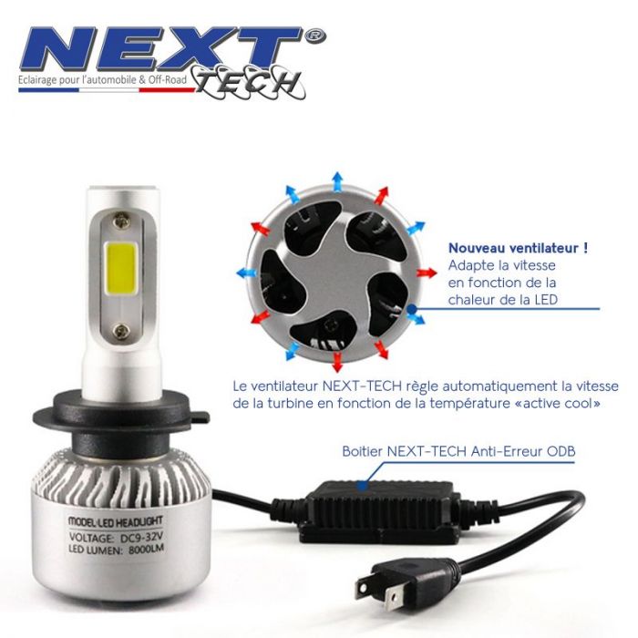 Ampoule moto ventilée H11 LED compacte 75W blanc - Next-Tech®
